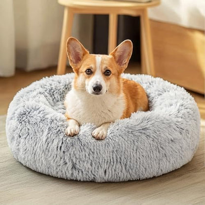 JOLLYVOGUE Dog Bed, Calming Anti-Anxiety Large Dog Bed, Fluffy Donut Cushion for Medium and Large Pets (27")