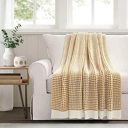 Lush Decor Chic and Soft Knitted Throw Blanket Single 50" W x 60" L Yellow - Yellow Throw Blankets for Bed - Couch Blanket - Soft Blankets