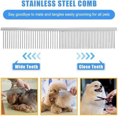 Complete Pet Grooming Solution by Dog - 9PCS Kit with Slicker Brush, Deshedding Tool, and Grooming Comb for All Breeds and Sizes, Promotes Healthy Skin and Coat