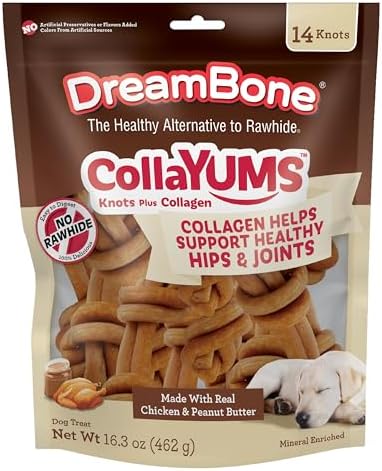 DreamBone CollaYUMS Knots Plus Collagen Rawhide-Free Dog Treats, 14 Count