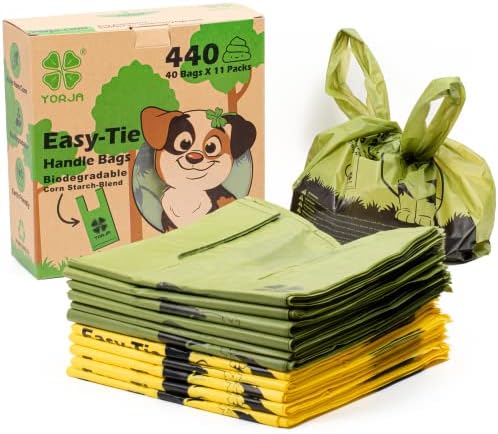 Tie Handles Dog Poop Bags, 440 Pet Waste Bags, Thick and Strong 100% Leak-Proof Easy Tie Up Doggy Bags