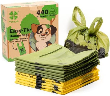 Tie Handles Dog Poop Bags, 440 Pet Waste Bags, Thick and Strong 100% Leak-Proof Easy Tie Up Doggy Bags