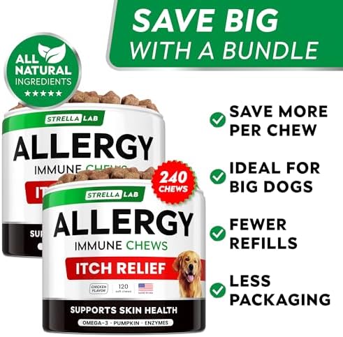 Dog Allergy & Itching Relief - Anti Itch, Skin&Coat Support Chews w/Omega 3