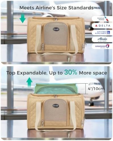 Pet Carrier Airline Approved 18x13x9.5 in, Soft-Sided Top-Expandable, Brown