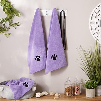Bone Dry Pet Grooming, Embroidered Microfiber Towel Drying Collection, 15x30, Lavender