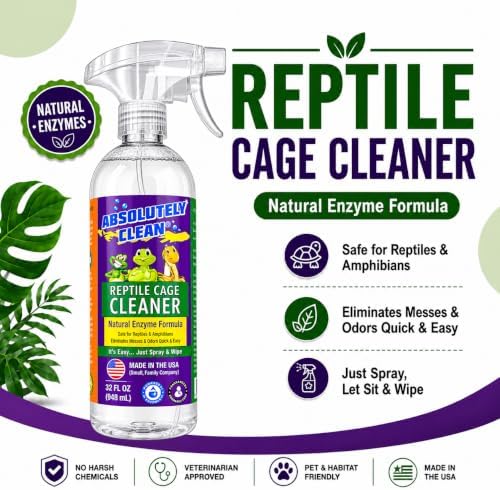 Absolutely Clean Amazing Reptile & Amphibian Terrarium Cleaner and Deodorizer - Just Spray/Wipe - Safely & Easily Removes Reptile & Amphibian Messes - USA Made (32oz Spray Bottle - Save 25%)