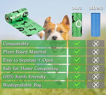 WDFAACK Dog Poo Bags with Holder-240 Large Poop Bags, Corn Starch Blended Poo Bag, Extra Thick Strong Leak Proof Poop Waste Bag for Dogs (Green)