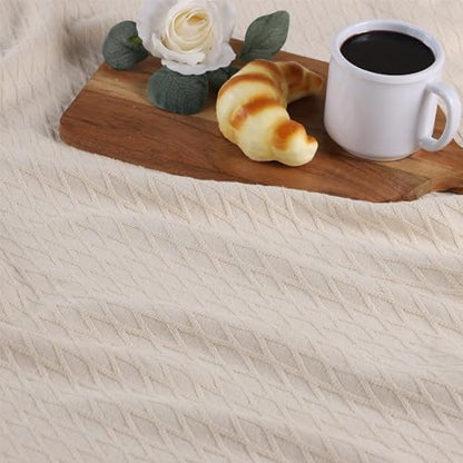 Superior Diamond Weave All-Season Cotton Blanket, Cover for Home, Couch, Bed, Soft, Warm Blankets, Boho Aesthetic, Comfy, Cozy, and Cute Covers, Decorative Bedding Essentials, Full/Queen, Ivory