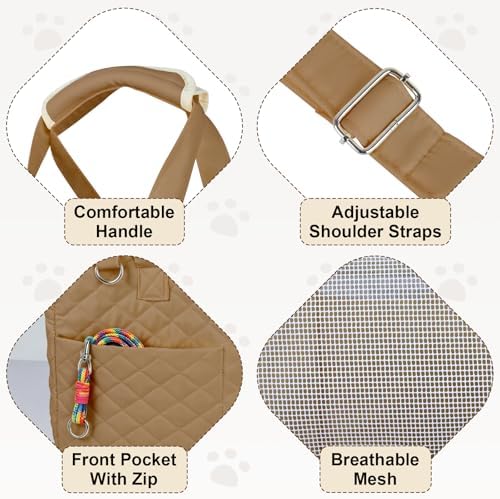 YooxArmor Dog Purse Carrier for Small Dogs & Cats, Foldable Soft Tote for 5-14lbs Pets, Large Pockets, Safety Leash & Removable Mat for Walking Shopping Outdoor, Khaki