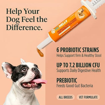 OL’ NELLY Dog Probiotic Paste for Dogs & Cats, 7.2 Billion CFU, Helps Support Loose Stool, Gas & Sensitive Stomach, 6-Strain Probiotics + Prebiotic, 14g