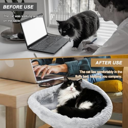 Cat Desk Bed, Modern Cat Desk Hammock for Various Desktops, Dual Clamps & Sunken Hammock Design, Holds Up to 40lbs, Suitable for Tables with a Thickness of 0.78–2.95inch