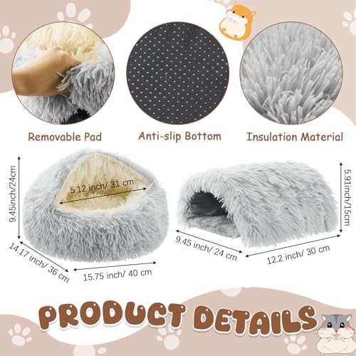 2 Pack Guinea Pig Hideout Bed with Tunnel, Large Soft Plush Cozy House, Washable Hideaway for Guinea Pigs and Small Animals(Style 2)