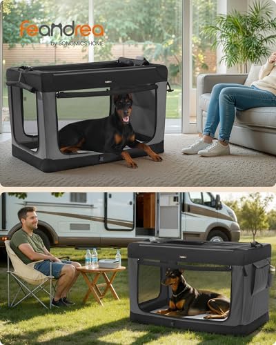Feandrea Collapsible Dog Crate, Portable Oxford Fabric Pet Carrier, 48-Inch