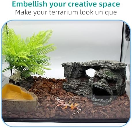 Gecko Hide Shale Scape Step Ledge, Reptile Rock Basking Platform Cave Hideout Tank Accessories Decorations, Great for Reptiles, Amphibians, Leopard Gecko, Snake, Lizard, Frogs, Turtle