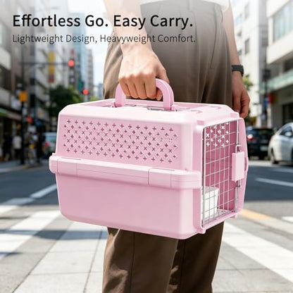 RIZZARI Airline Pet Carrier: Hard-Sided Small Cat & Dog Crate with Bowl