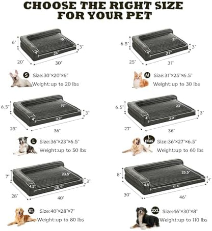 WINDRACING Orthopedic Dog Beds for Large, Medium Dogs, Waterproof Egg Foam Dog Sofa Bed with L Bolster Sides, Washable Large Pet Bed with Removable Cover & Non-Slip Bottom, 36 x 27 inch, Gray