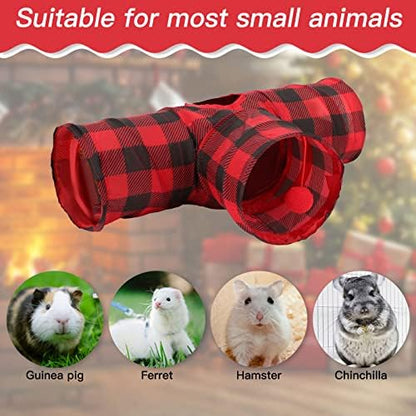 Rypet Guinea Pig Tunnel Hideout 3-Way Collapsible Small Pet Tubes, Red