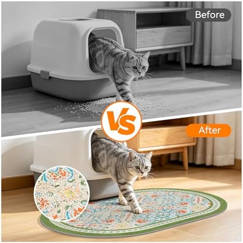 Cat Litter Mat,40"x30" High Density PVC Litter Trapping Mat, Non-Slip, Waterproof & Urine-Proof Litters Catcher Mats, Keep Floor Clean, Soft on Kitten Paws, Cat Essentials Bean Green