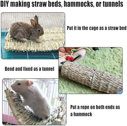 Hamiledyi Hay Mats for Rabbits, 6 Pack Natural Woven Straw Bunny Grass Bed