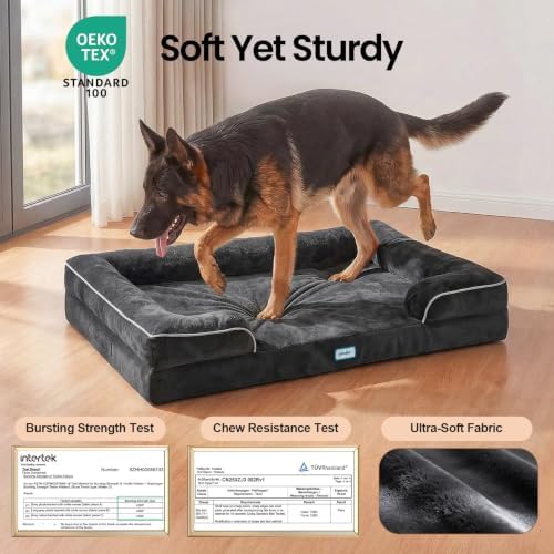 OhGeni Orthopedic Large Dog Bed Couch Sofa with Memory Foam, 45-inch(Black)