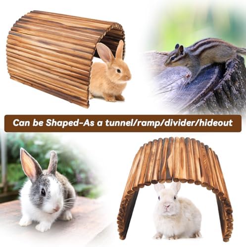 Large Bunny Wooden Hideout Bridge,Flexible Rabbit Tunnel Wood Small Animal Chew Climbing Toys Ladder Ramp Hut for Guinea Pig, Chinchillas, Hedgehogs, Ferrets, Rat(15.74 x 11.0 in)