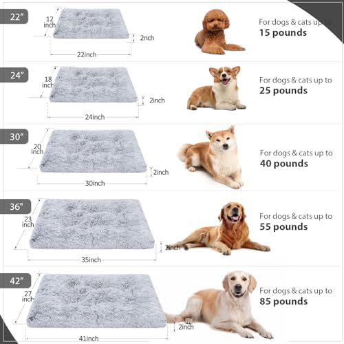 Small Dog Bed Crate Pad 24", Washable Puppy Beds, Plush Pet Mat Grey