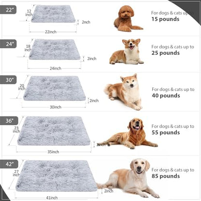 Small Dog Bed Crate Pad 24", Washable Puppy Beds, Plush Pet Mat Grey