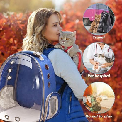 Cat Backpack Carrier, Pet Cat Carrier with Ventilated Design for Carrying Puppy Cats, Pet Carrier Backpack for Traveling/Hiking/Camping/Outdoors Airline Approved Travel Carrier (Blue)