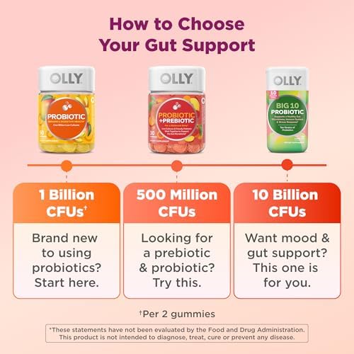 OLLY Probiotic + Prebiotic Gummy, 500 million CFUs, Peachy Peach - 60 Count