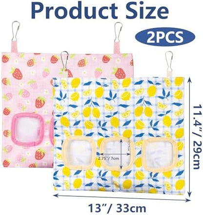 Lesnala 2 Pcs Canvas Hanging Bunny Hay Feeder Bags 3 Holes 2 Styles