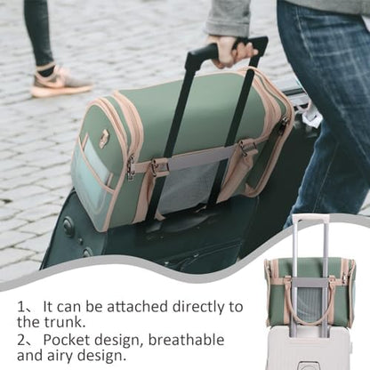 Luxury Mint Green PU Leather Pet Carrier Bag, Airline Compliant Portable Travel Crate with Breathable Mesh Panels & Shoulder Strap for Cats Small Dogs Travel & Vet Use