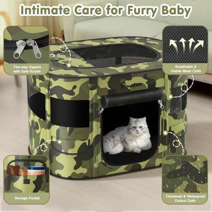 Pawaboo Portable Dog Playpen, 600D Oxford Pet Tent, Black Camouflage