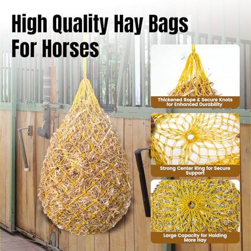 Slow Feed Hay Nets for Horses, 2 Pack,40 Inch,2 Inch Holes,Yellow