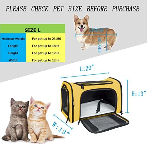 Soft Sided Carrier for Small Medium Cats Dogs,Removable Pad Collapsible Travel Pet Carrier Large Yellow