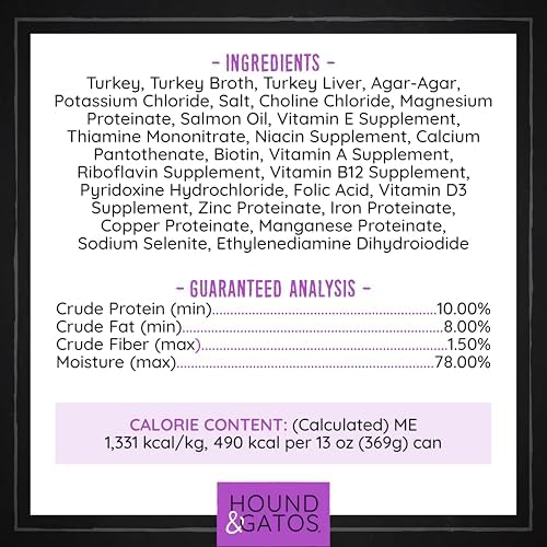 Hound & Gatos Turkey Wet Dog Food, Single Protein 98% Real Meat Formula, Supports Digestive Health, Grain Free Limited Ingredients, 13 oz. Cans (Pack of 12)