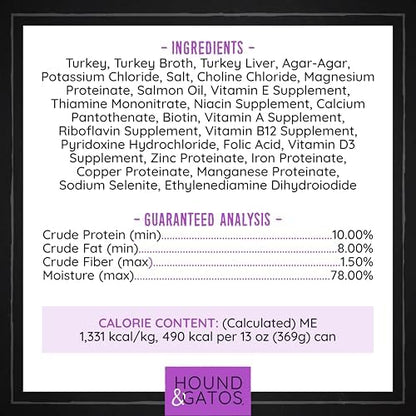 Hound & Gatos Turkey Wet Dog Food, Single Protein 98% Real Meat Formula, Supports Digestive Health, Grain Free Limited Ingredients, 13 oz. Cans (Pack of 12)