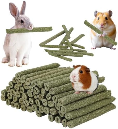 100PCS Timothy Hay Sticks for Rabbits Guinea Pigs Chinchillas Chew Treats, Natural Timothy Grass Molar Teeth Stick Bunny Chew Toys for Rabbits Chinchillas Guinea Pigs Hamsters Rodents