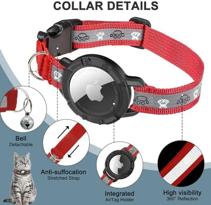 Reflective AirTag Cat Collar, Integrated Cat Collar with Air Tag Holder