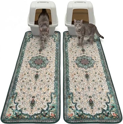 Hompet Cat Litter Mat 2 Pack, 20x60 Large Machine Washable Trapping Mats for Cats, Super Absorbent & Urine-Proof Cat Litter Box Mat for Floor, Waterproof & Non Slip Kitty Litter Rug
