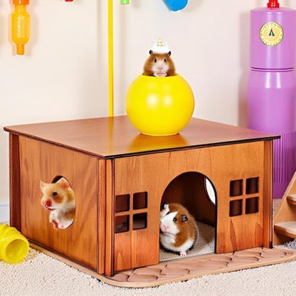 Wooden Guinea Pig Hideout, Small Animal Houses Habitats,Large Hideout House for Small Rabbit Chinchilla Gerbil, Sturdy Hamster Hideout Bed Hutch Bunny Cage