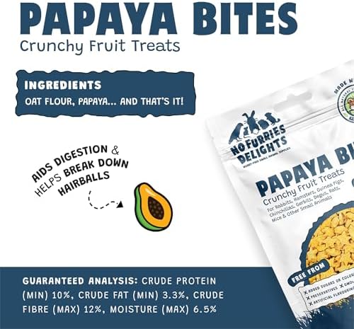Treats, 100% All Natural Mini Bites for Rabbit Hamster Guinea Pig Chinchilla Pet Rat Mice Gerbil Bird, Healthy Enrichment Bonding Rewarding Training (Papaya Bites 50g)