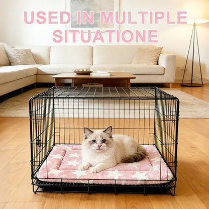 Dog Bed Mat – Soft & Comfortable Dog Kennel Pad for Crate – Durable Crate Bed & Mat for Dogs & Cats – Ideal for Crate, Kennel, and Home Use (Big&Little Stars Pink, XS(18"*14"*1.5"))