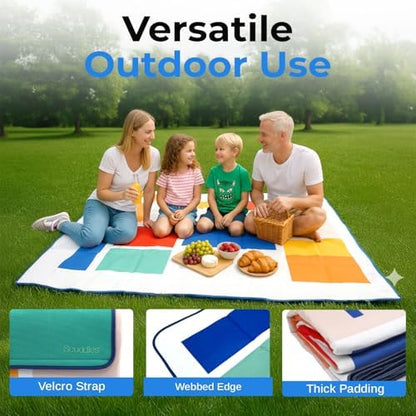 scuddles Extra Large Picnic Blanket – 80" x 80" Waterproof Outdoor Mat with Soft 3-Layer Comfort, Foldable Design & Carry Strap for Beach, Camping, Parks, Hiking & Family Picnics