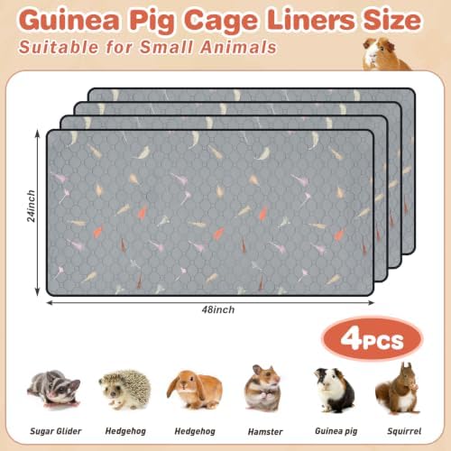 4Pcs Guinea Pig Cage Liners,Guinea Pig Fleece Cage Liners24''X48'' Super Absorbent Washable Pee Pads Reusable for Rabbit Hamster Chinchilla