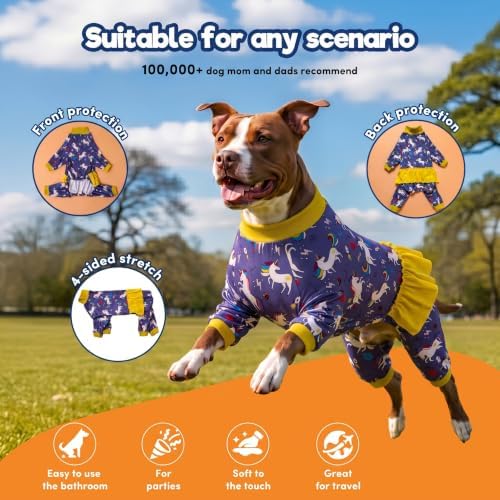 LovinPet Large Dog Pjs, Full Coverage Dog Pjs, Unicorn Rocket Print, 2XL