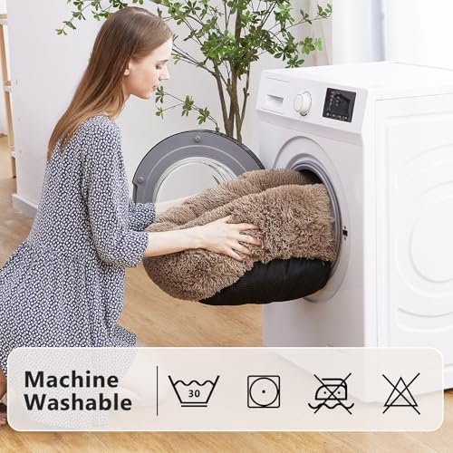 MIXJOY Orthopedic Dog Bed Comfortable Donut Cuddler Round Pet Beds Ultra Soft Washable Dog and Cat Cushion Bed (20''/23''/30'') (30'', Brown)