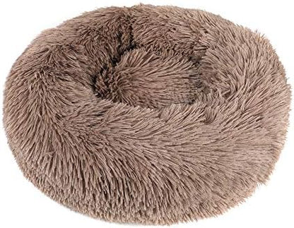 otoez Kitten Puppy Bed Extra Small XS Round Dog Cat Beds Anti Anxiety Plush Pet Calming Donut Bed with Non-Slip Waterproof Bottom, Washable (15.7", Khaki)