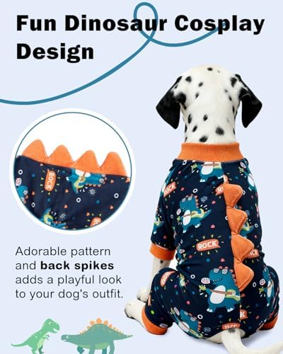 CuteBone Dinosaur Costume Dog Pajamas, Stretchy Spandex Crystal Velvet Sleepwear Coat for Small Dogs, Soft & Warm Pet Outfit Clothes for Cold Weather, Cozy Pullover Design COSP19M