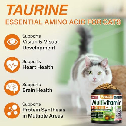 Puyrzoe Taurine for Cats, Cat Vitamins Treats, 500 Crunchy Chews