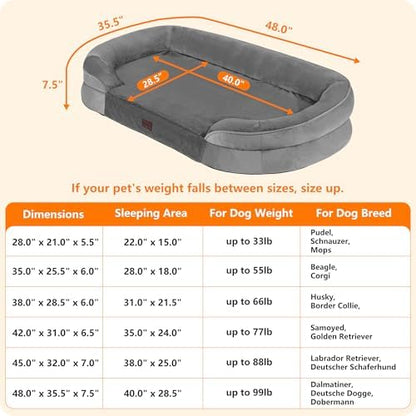 Dwanton Orthopedic Waterproof XX-Large Dog Bed Sofa, Gel Memory Foam, 48"